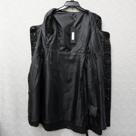 Donna Karan New York Size 14 Black Sequin Short Sleeve ButtonUp Belted Dress NWT - Picture 3 of 16